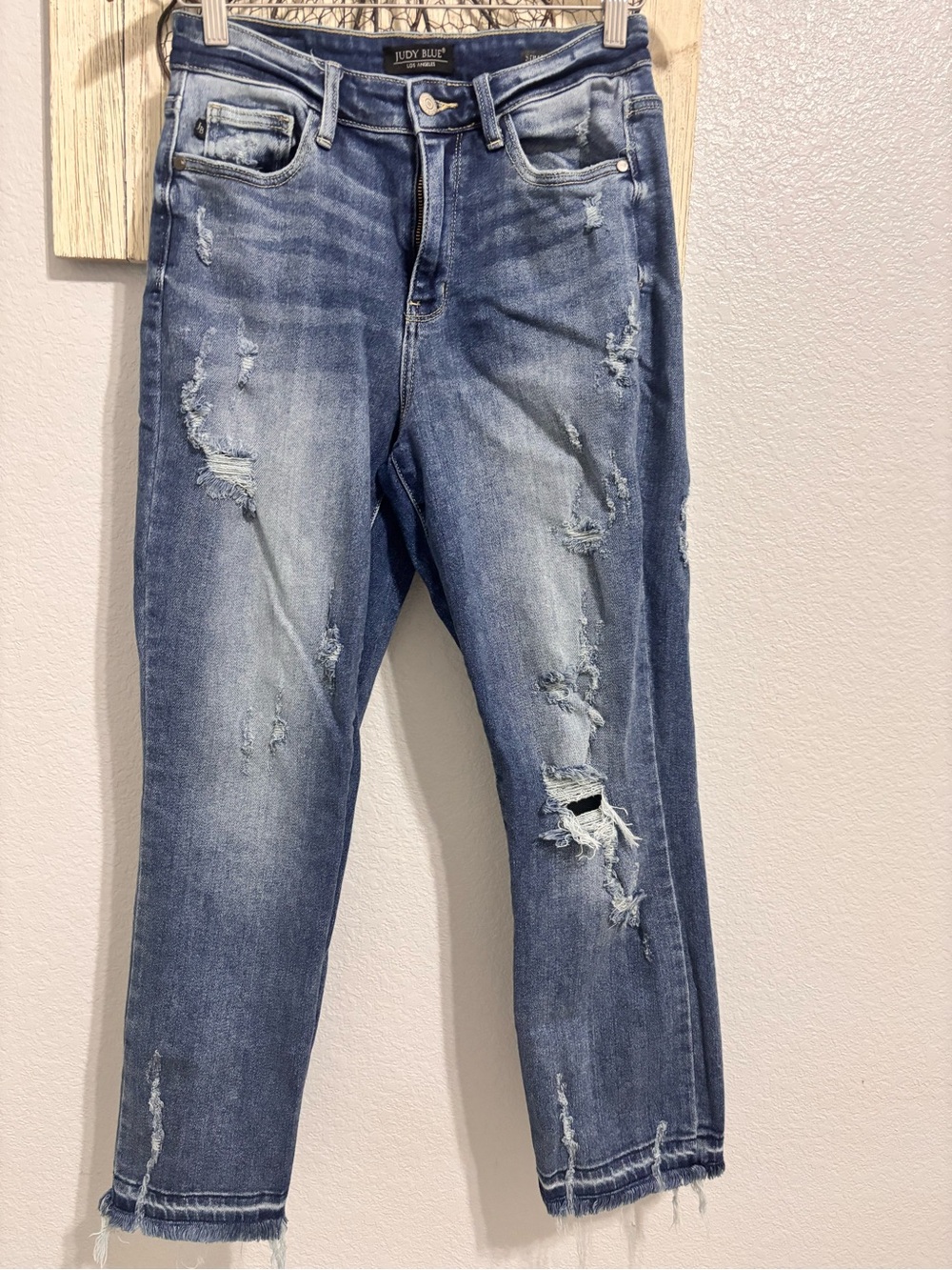 Judy Blue Distressed Medium Blue Ankle Jeans